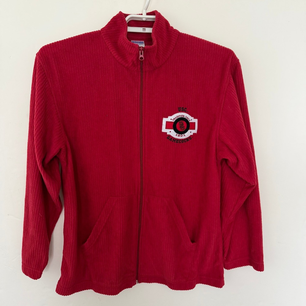 Y2K Golden Grove USC Gamecocks Ribbed Full Zip Fleece Jacket Red Large NCAA